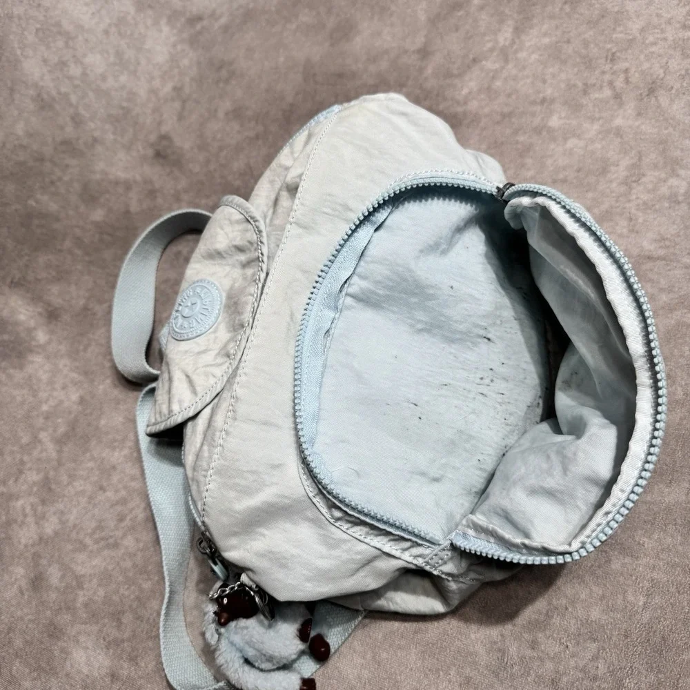 KIPLING Queenie Light Blue Backpack Top Handle Nylon w/ monkey